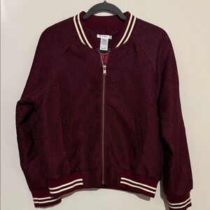 Esley Maroon Textured Jacket with Cream Stripes